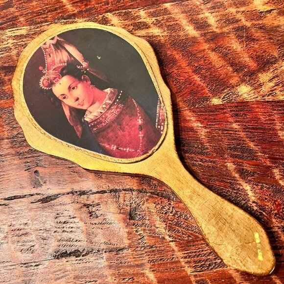 Vintage Other - Italian Florentine Wood Hand Mirror